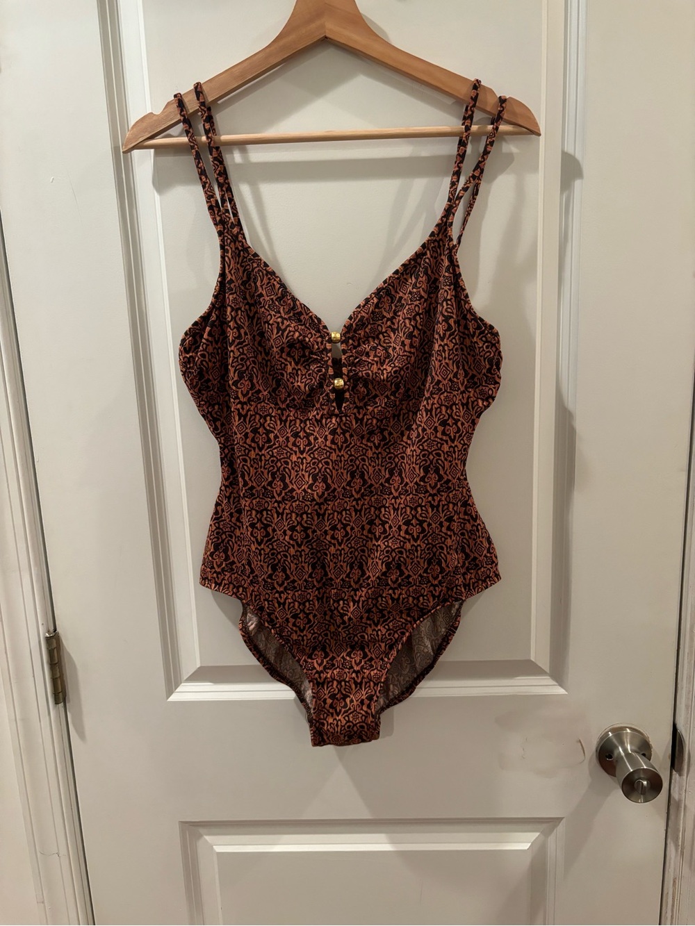 Vintage Cole of California Brown & Black Pattern One Piece Swimsuit 16